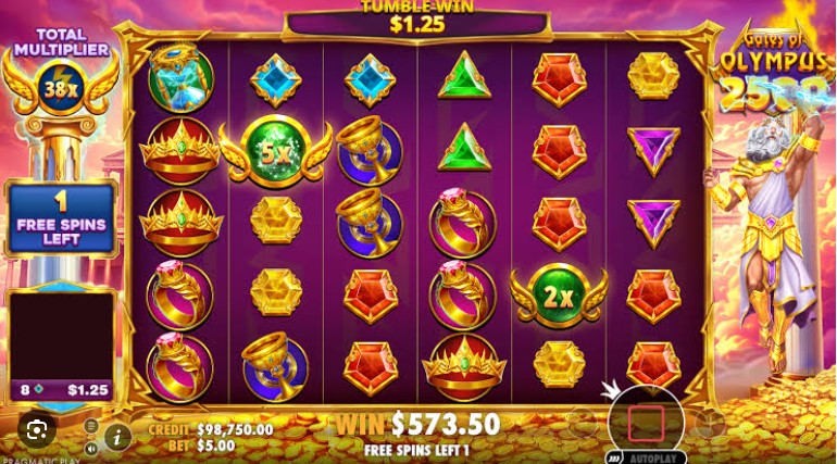 Gates of Olympus 2500 gameplay screenshot — Zeus, 6×5 grid and multipliers